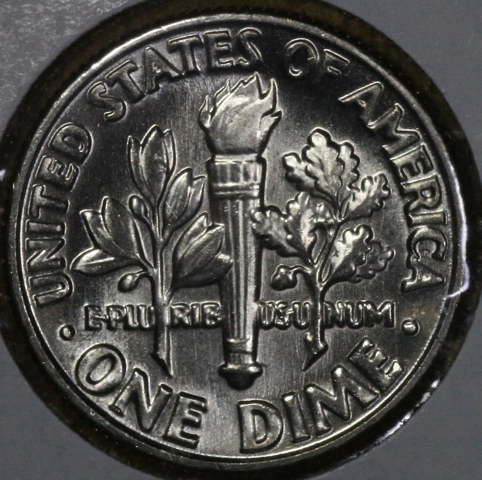 Reverse close-up of 1982-D Roosevelt dime gem specimen showing Full Torch designation with sharply defined torch bands